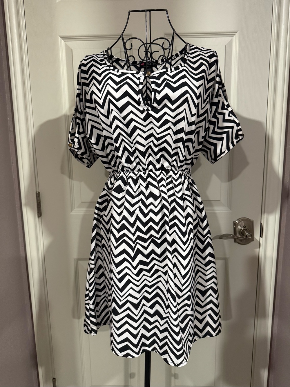 Delirious Black & White Chevron Midi Dress